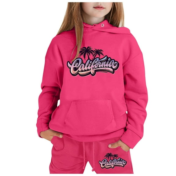 Zylarhe Girls Boys Sweatshirt Girls Outfits&Set Children Long Sleeve City Place Name Hoodie Top and Pants Set for Girls Hot Pink 8-9 Years