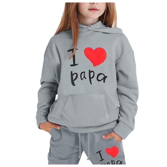 Zylarhe Girls Boys Sweatshirt Girls Outfits&Set Fashion Casual Printed Long Sleeved Hooded Top Hoodie Pants Suit for Youngsters Grey 6-7 Years