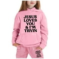 thumbnail image 1 of Zylarhe Girls Boys Sweatshirt Girls Outfits & Set Long Sleeved Hooded Hoodie Set for Stylish and Comfort Pink 10-11 Years, 1 of 3