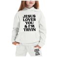 thumbnail image 1 of Zylarhe Girls Boys Sweatshirt Girls Outfits & Set Long Sleeved Hooded Hoodie Set for Stylish and Comfort White 10-11 Years, 1 of 3