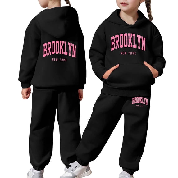 Zylarhe Girls Boys Sweatshirt Girls Outfits Set for Toddlers Long Sleeve Solid Warm Hoodie Pullover and Pants for Kids Comfortable Sweat Suit Black 10-11 Years