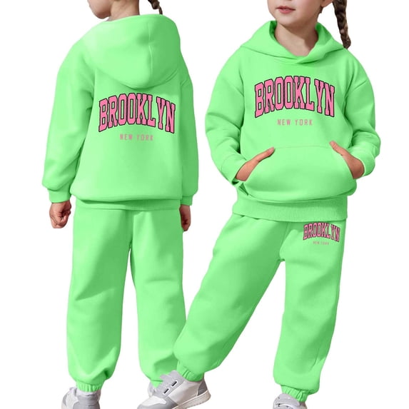 Zylarhe Girls Boys Sweatshirt Girls Outfits Set for Toddlers Long Sleeve Solid Warm Hoodie Pullover and Pants for Kids Comfortable Sweat Suit Green 4-5 Years