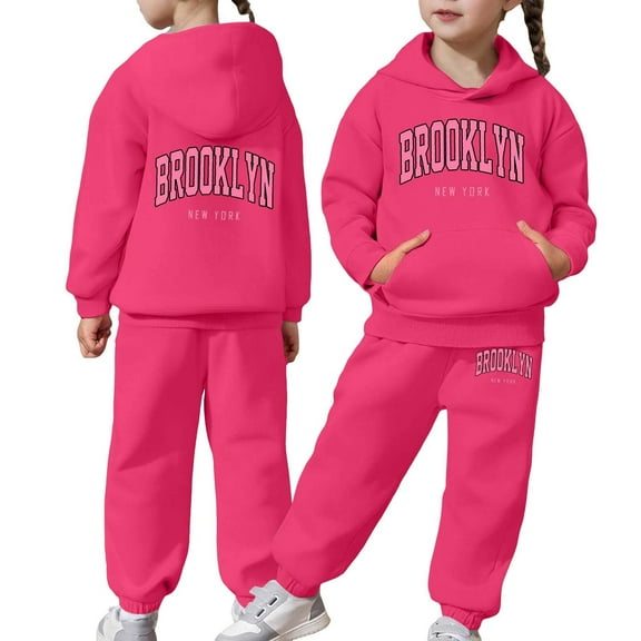 Zylarhe Girls Boys Sweatshirt Girls Outfits Set for Toddlers Long Sleeve Solid Warm Hoodie Pullover and Pants for Kids Comfortable Sweat Suit Hot Pink 6-7 Years