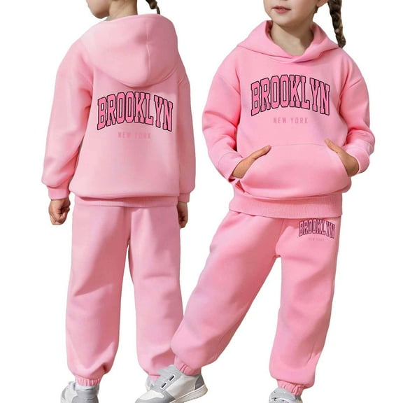 Zylarhe Girls Boys Sweatshirt Girls Outfits Set for Toddlers Long Sleeve Solid Warm Hoodie Pullover and Pants for Kids Comfortable Sweat Suit Pink 6-7 Years