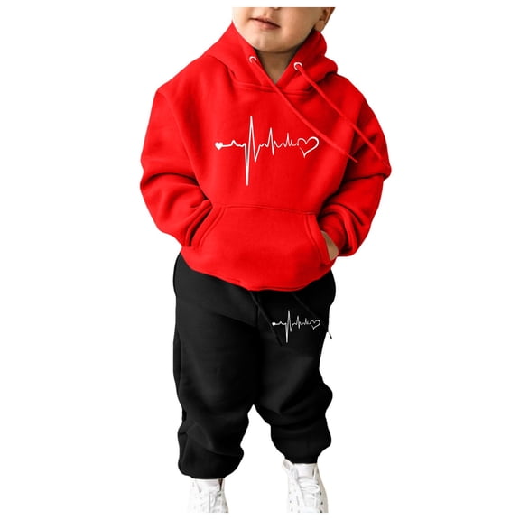 Zylarhe Girls Boys Sweatshirt Girls Outfits&Set Unisex Two Piece Hooded Tracksuit Kids Sweatshirt and Sweatpants Set Red 3-4 Years