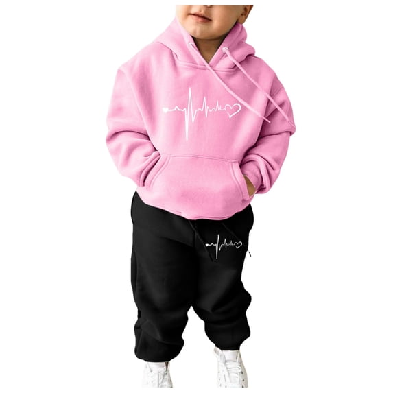 Zylarhe Girls Boys Sweatshirt Girls Unisex Two Piece Hooded Tracksuit Set Hoodie and Sweatpants Outfit for Kids Pink 7-8 Years