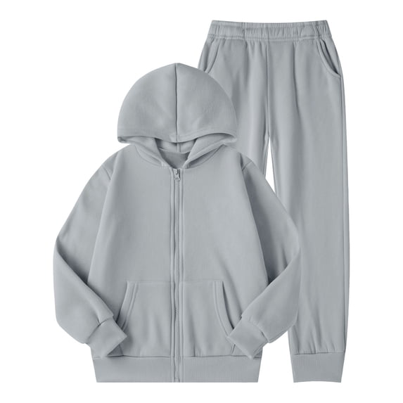 Zylarhe Girls Boys Sweatshirt Girls Winter Outfits Lined Hoodie Pants Set For Kids Cozy Warm Pullover Tracksuit Casual Playwear Suitable For Toddler And Youth Grey 12 Years