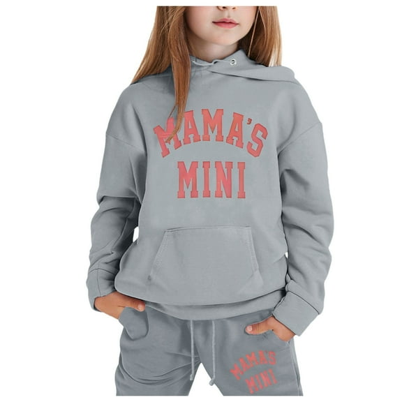 Zylarhe Girls Boys Sweatshirt Stylish Girls Casual Outfit Set Printed Long Sleeve Hooded Top with Pants Ensemble Grey 3-4 Years