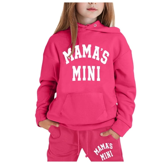 Zylarhe Girls Boys Sweatshirt Stylish Girls Casual Outfit Set Printed Long Sleeve Hooded Top with Pants Ensemble Hot Pink 4-5 Years