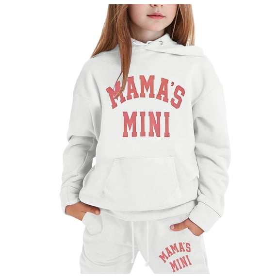 Zylarhe Girls Boys Sweatshirt Stylish Girls Casual Outfit Set Printed Long Sleeve Hooded Top with Pants Ensemble White 2-3 Years