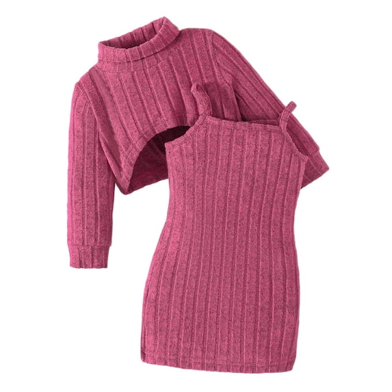 Zylarhe Girls Boys Sweatshirt Toddler Girl Knit Sweater Dress Set With Suspenders Casual Winter Outfit For Baby 6 Months To 3 Years Hot Pink 18-24 Months
