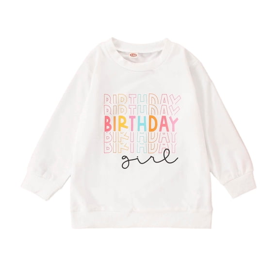 Zylarhe Girls Boys Sweatshirt Toddler Girls Birthday Letter Print Casual Round Neck Long Sleeve Tee Shirt Top White 3-4 Years