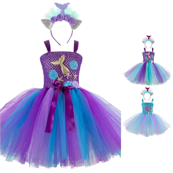 Zylarhe Girls Dresses Tutu Party Elegant Puffy Sleeve Formal Gown for Toddler Kids Outfit Purple 4-5 Years