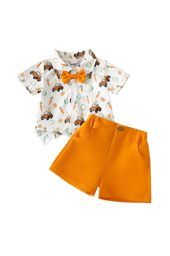 Girls Easter Shirt Boys Outfits&Set Easter Tee Shorts for Toddlers and Young Kids with Rabbit Prints Comfortable Daily Wear for Spring/Summer 2-3 Years Orange