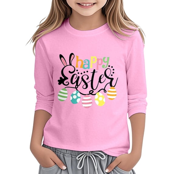 Zylarhe Girls Easter Shirt Easter Bunny Letter Print Casual Tee Soft Blouse Top Outfit For Girls Short Sleeve Shirt 11-12 Years Pink