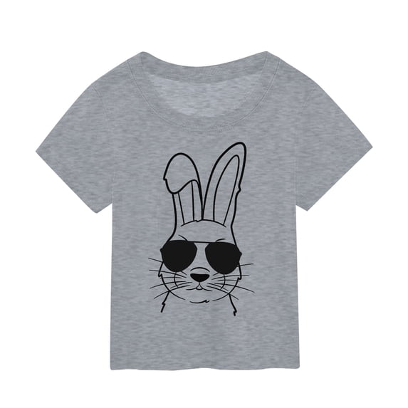 Zylarhe Girls Easter Shirt Girls Tops Toddler Summer Shirt for Easter Bunny Print Short Sleeve Tee Boy and Girl Outwear Novelty Top 3-4 Years Grey