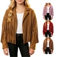 thumbnail image 1 of Zylarhe Girls Fringe Suede Leather Jackets Kids Western Tassels Motorcycle Cardigan Cropped Coats Khaki 9-10 Years, 1 of 9