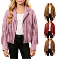 thumbnail image 1 of Zylarhe Girls Fringe Suede Leather Jackets Kids Western Tassels Motorcycle Cardigan Cropped Coats Pink 5-6 Years, 1 of 9