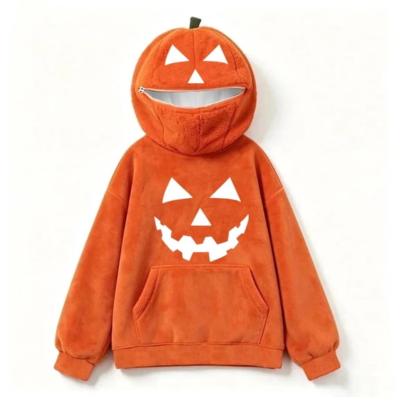 Zylarhe Girls Halloween Tops Pumpkin Party Zip Up Top for Kids Halloween Trick or Treat Goblin Design Orange 5-6 Years