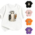 thumbnail image 1 of Zylarhe Girls Halloween Tops Short Sleeve Crewneck T Shirt for Casual Summer Fun Graphic Shirt for Kids White 5-6 Years, 1 of 4