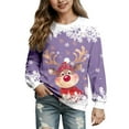 thumbnail image 1 of Zylarhe Girls Hoodies & Sweatshirts Cartoon Deer Head Long Sleeve Crew Neck Christmas Sweatshirt for Girls 3-4 Years Purple, 1 of 4
