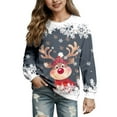 thumbnail image 1 of Zylarhe Girls Hoodies & Sweatshirts Cartoon Deer Head Long Sleeve Crew Neck Christmas Sweatshirt for Girls 2-3 Years Grey, 1 of 4