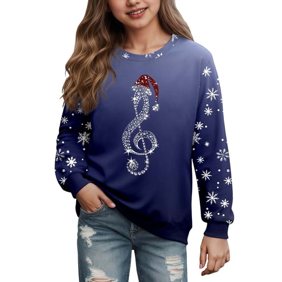 Zylarhe Girls Hoodies & Sweatshirts Christmas Cozy Pullover Sweater for Kids Casual Fashion 7-8 Years Navy