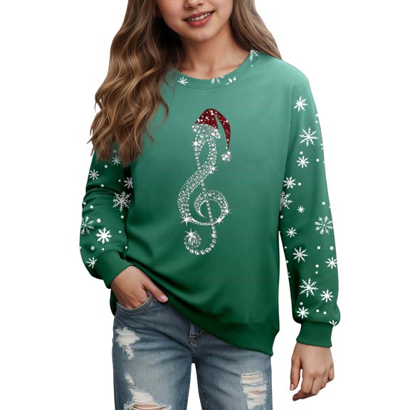 Zylarhe Girls Hoodies & Sweatshirts Christmas Cozy Pullover Sweater for Kids Casual Fashion 3-4 Years Green
