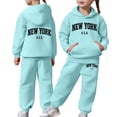 thumbnail image 1 of Zylarhe Girls Long Sleeve Hoodie and Pants Set Soft Casual Sweatsuit for Toddler Kids Everyday Play Outfits 2-3 Years Blue, 1 of 7