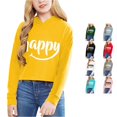thumbnail image 1 of Zylarhe Girls Pullover Children Girls Long Sleeve Letters Solid Color Short Hoodie Top for Large Children with Soft Comfortable Feel Yellow 6-7 Years, 1 of 4