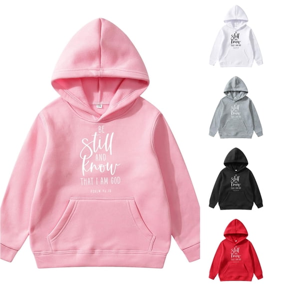 Zylarhe Girls Pullover Children's Fashion Hooded Pullover Casual Winter Letters English Print Pocket Decoration Children's Clothing Sweatshirt Pink 4-5 Years