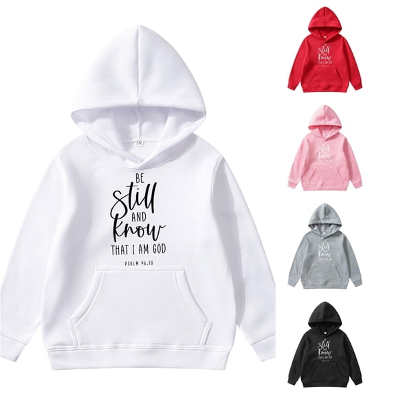 Zylarhe Girls Pullover Children's Fashion Hooded Pullover Casual Winter Letters English Print Pocket Decoration Children's Clothing Sweatshirt White 11-12 Years