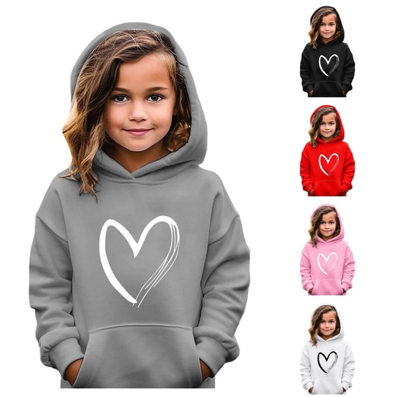 Zylarhe Girls Pullover Girl Hoodie Long Sleeve Soft Sweatshirt Graphic Hoody Kids Cute Pullovers Top Clothes for Girls with Soft Texture Grey 3-4 Years