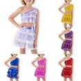 thumbnail image 1 of Zylarhe Girls Sequin Dance Two Piece Stretchy Performance Skirt Top Party Outfit Light Purple 6-7 Years, 1 of 6