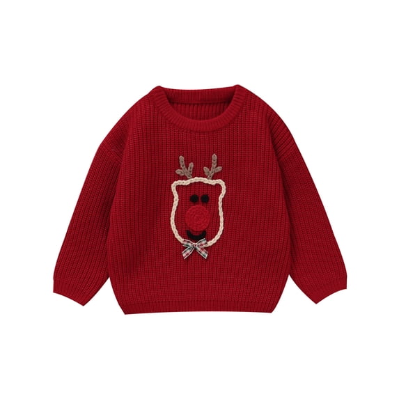 Zylarhe Girls' Sweaters Baby Christmas Deer Cardigan Knit Long Sleeve Crewneck Toddler Fall Winter Tops Red 3-4 Years