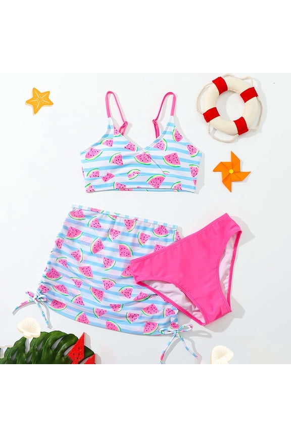 Girls Swimsuit 3 Piece Girls Swimwear for Girls Bikini Set - Playful Beach for Spring Break 9-10 Years Sky Blue