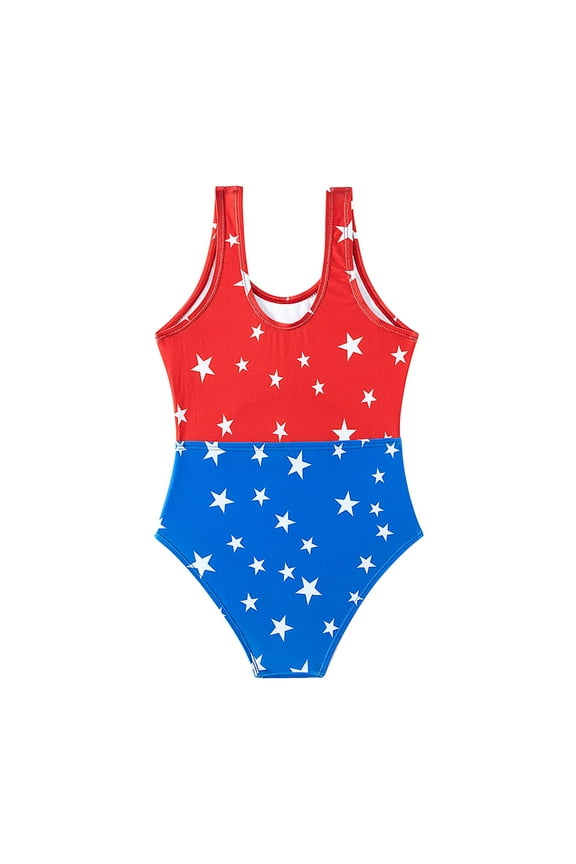 Girls Swimsuit, Girls Patriotic Summer Swimsuit Kids Bikini Swimwear With Colorful Holiday Print Design 8-9 Years Red