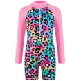 thumbnail image 1 of Zylarhe Girls Swimsuit, Girls Long Sleeve Sun Swimsuit Rashguard With Zipper And Matching Hair Accessory For Beach Pool 10-12 Years Pink, 1 of 8