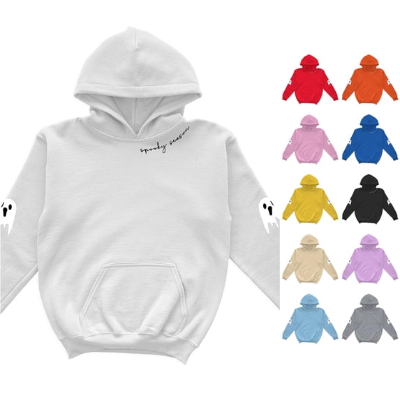 Zylarhe Halloween Sweatshirts for Kids Girls Halloween Hoodie Long Sleeve Printed Loose Pullover Sweatshirt Casual Warm Outfit White 7-8 Years