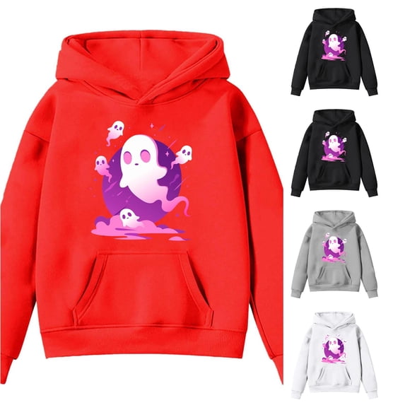 Zylarhe Halloween Sweatshirts for Kids Girls Winter Hoodies Warm Sweatshirts Pumpkin Print Outdoor Cozy Pullover Kids Red 13-14 Years