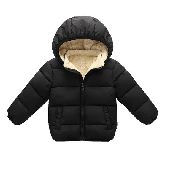Zylarhe Kids Boys Girls Winter Hooded Coat Jacket Thick Warm Outerwear for Toddler Child Solid Color Insulated Cold Weather Apparel 3-4 Years Black