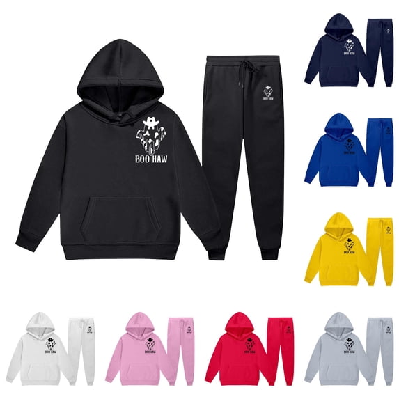 Zylarhe Kids Halloween Cute Print Sweatshirt Set Cozy All In One Outfit Girls Boys Black 12-13 Years