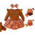 thumbnail image 1 of Zylarhe Kids Halloween Romper Set Plaid Prints Ruffles Shorts Outfit Boys Girls Coffee 0-3 Months, 1 of 8