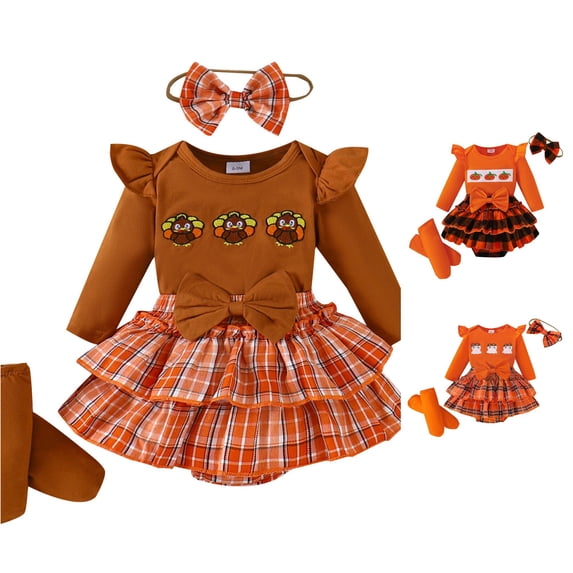 Zylarhe Kids Halloween Romper Set Plaid Prints Ruffles Shorts Outfit Boys Girls Coffee 0-3 Months