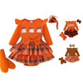 thumbnail image 1 of Zylarhe Kids Halloween Romper Set Plaid Prints Ruffles Shorts Outfit Boys Girls Orange 0-3 Months, 1 of 8