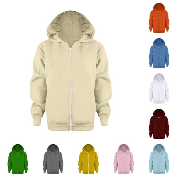 Zylarhe Kids Hoodies Sweatshirt Color Solid Zip Jackets Long Hoodie Top Sleeve Up Girls Kids Boys Coat Jacket with Soft Material Beige 3-4 Years