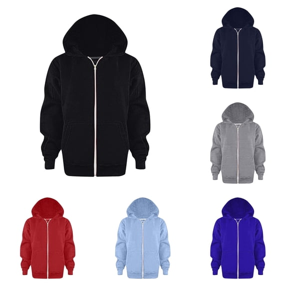 Zylarhe Kids Sweatshirts Sweatshirt Color Solid Zip Jackets Long Hoodie Top Sleeve Up Girls Kids Boys Coat Jacket with Cozy Feel Black 11-12 Years