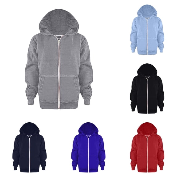 Zylarhe Kids Sweatshirts Sweatshirt Color Solid Zip Jackets Long Hoodie Top Sleeve Up Girls Kids Boys Coat Jacket with Cozy Feel Grey 5-6 Years