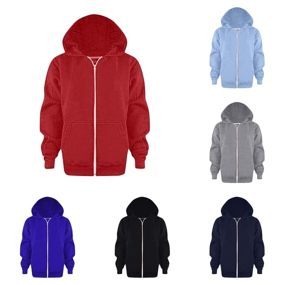 Zylarhe Kids Sweatshirts Sweatshirt Color Solid Zip Jackets Long Hoodie Top Sleeve Up Girls Kids Boys Coat Jacket with Cozy Feel Red 4-5 Years
