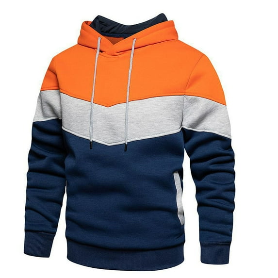 Zylarhe Male Color Blocked Loose Casual Jacket With Side Seam Pockets And Hooded Sweatshirt Mens Zip up Sweatshirts